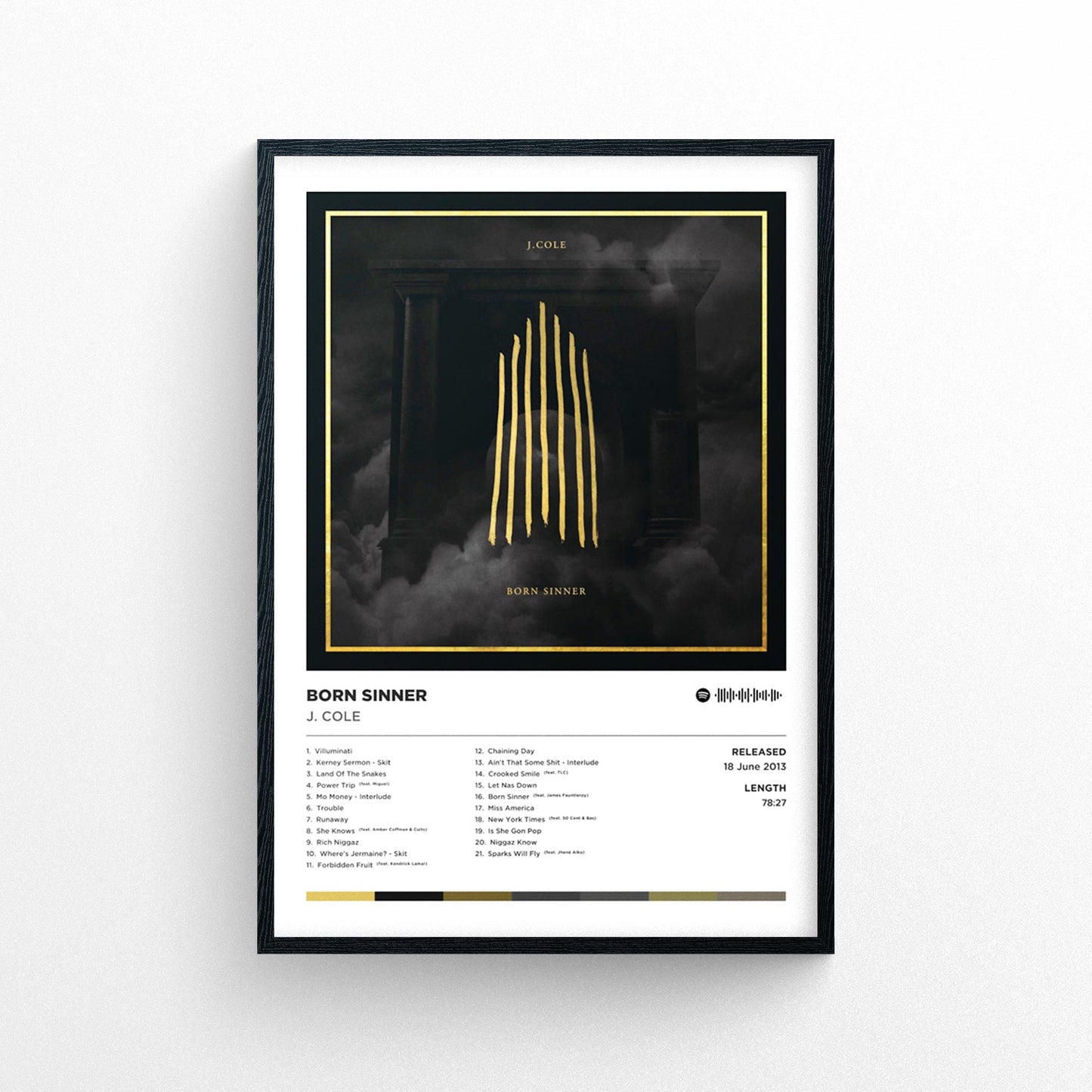 J. Cole - Born Sinner Poster Print | Framed Options | Album Cover Artwork