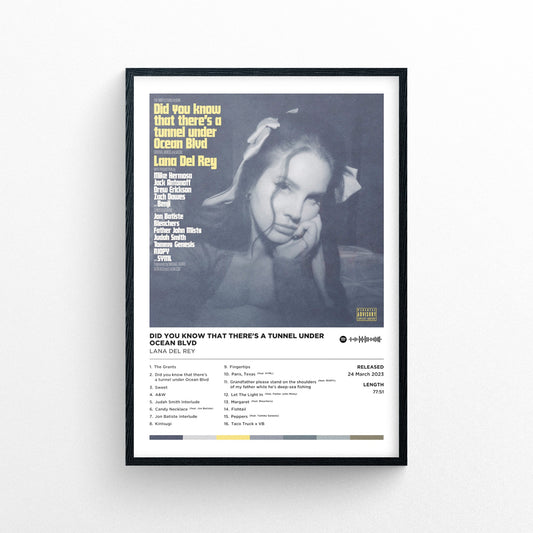 Lana Del Rey - Did You Know That There's a Tunnel Under Ocean Blvd Poster Print | Framed Options | Album Cover Artwork