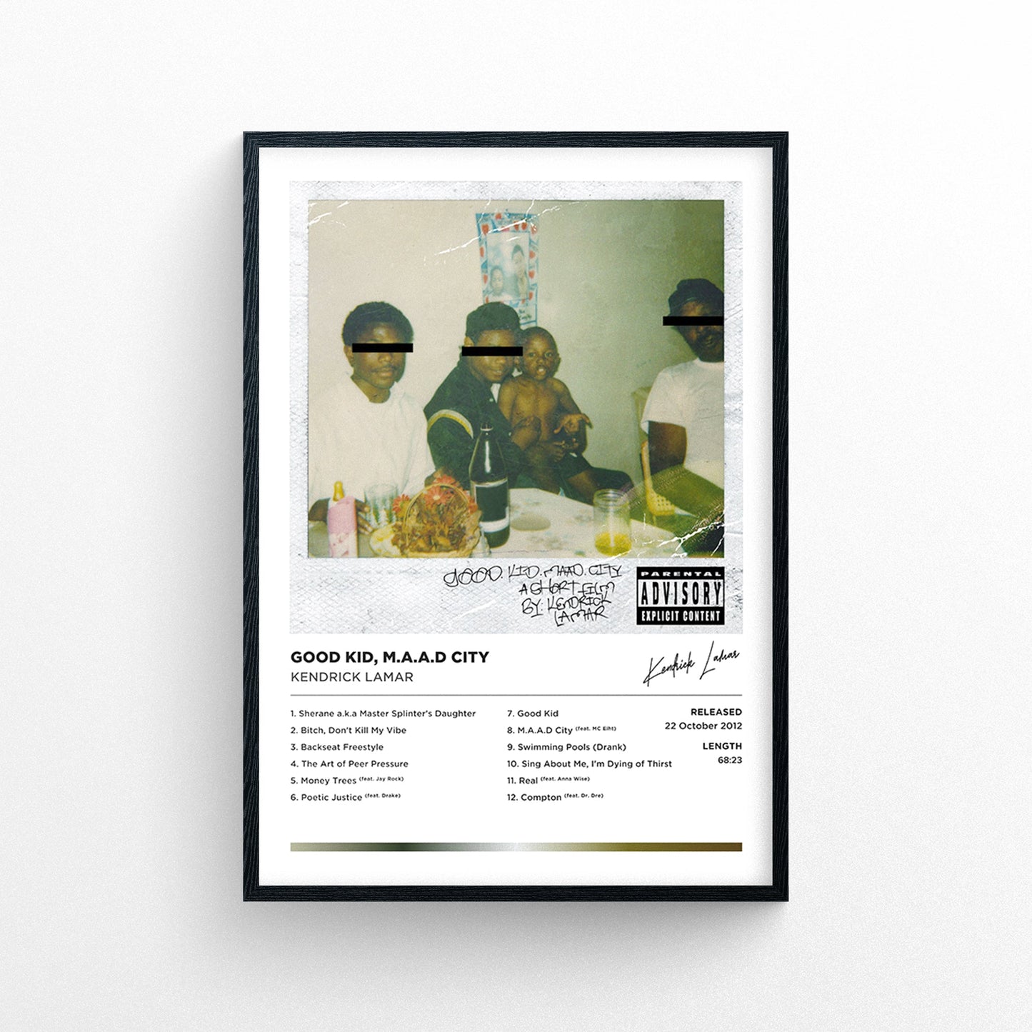 Kendrick Lamar - Good Kid m.A.A.d City Poster Print - Framed Options Available | Polaroid Style | Album Cover Artwork